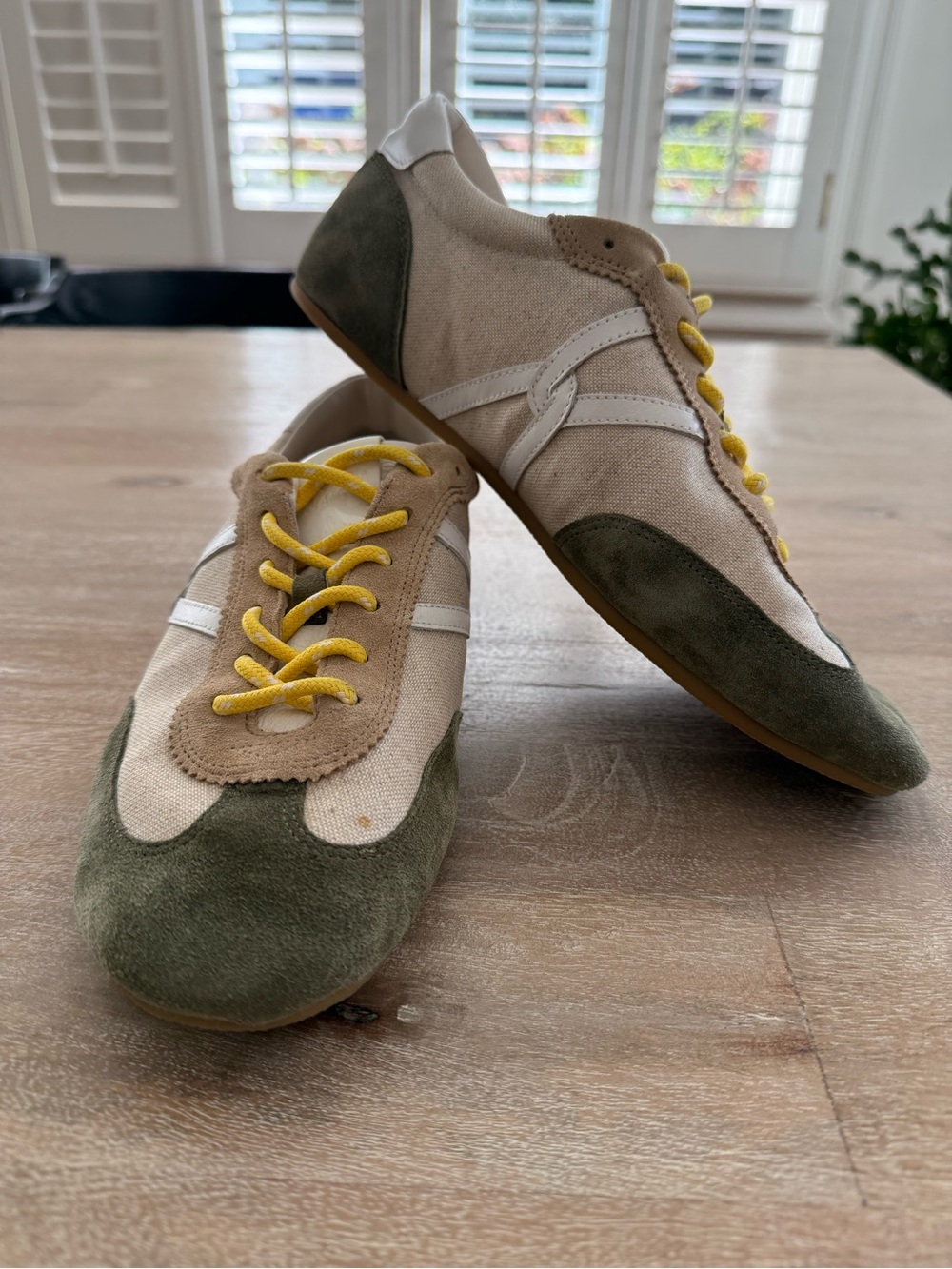 Veronica Beard Olive, Beige & Yellow Lace-Up Sneakers